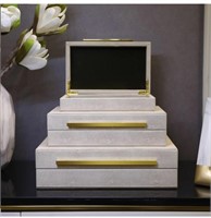 Ivory Shagreen Box Leather set of 3 Large Modern