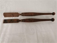 Two Large Primitive Wood-handled Chisels