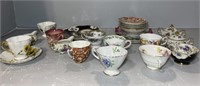 TEA CUPS, SAUCERS, SIDE PLATES