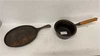 Cast Iron skillet & WKM sauce pan with wooden
