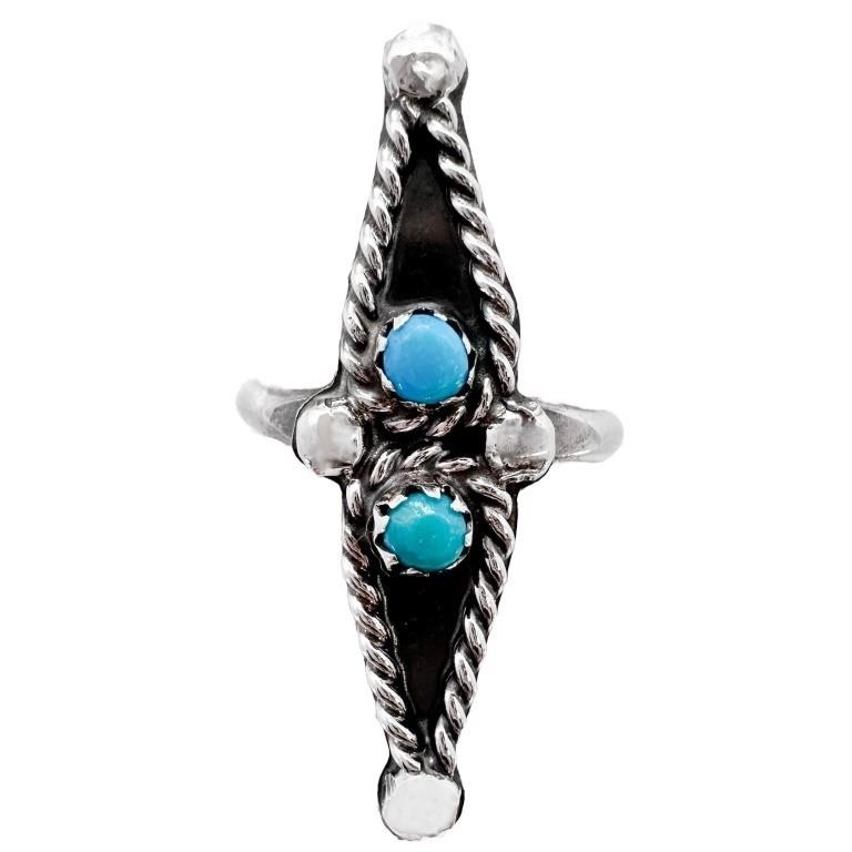 1/2 Carat Turquoise Elongated Ring Sterling Silver