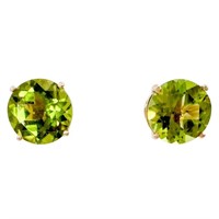 4 Carat Peridot Stud Earrings 14k Yellow Gold