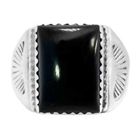 Men's 6 Carat Onyx Signet Ring Sterling Silver