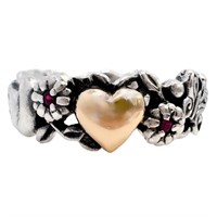 14k Gold & Ruby Heart Band Sterling Silver