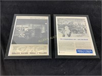 FRAMED 1946 DODGE TRUCK AND 1937 TRUCK ADS