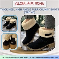 HIGH ANKLE FURR CHUNKY BOOTS (SIZE:40)