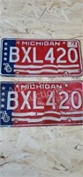 2 vintage Michigan Spirit of 76 license plates