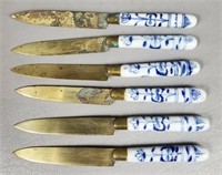 Vintage German Porcelain Handle Bronze Knives (6)