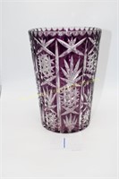 Vintage Bohemian Amethyst Flashed Cut Glass Vase