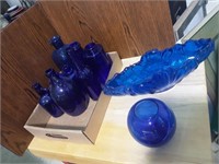 Cobalt blue small bottles and decore