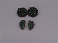 (2sets) Pawn Sterling Turquoise Cluster Earrings