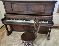 Straube Player Piano, stool & piano rolls