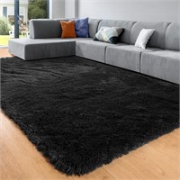 KICMOR Black Fluffy Area Rug,6x9 Rug,Living Room