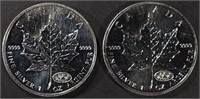 (2) 1 OZ .999 SILVER 2000 MAPLE LEAF ROUND