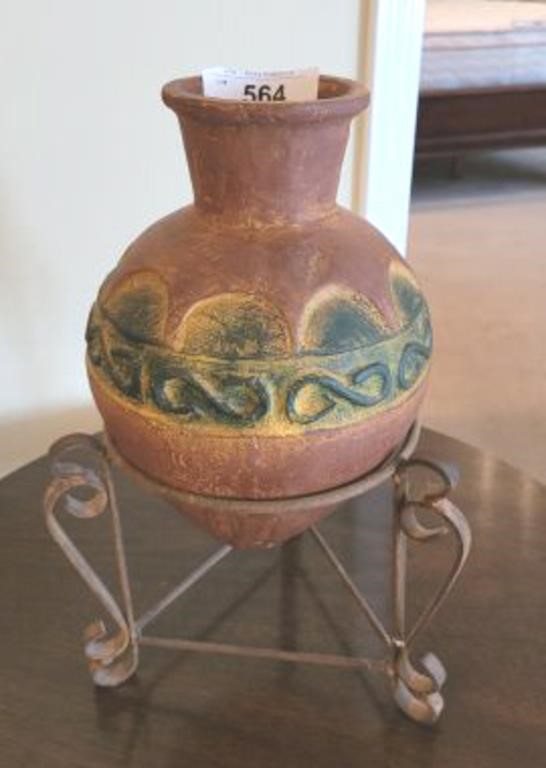 NATIVE STYLE TERRACOTTA VASE ON STAND