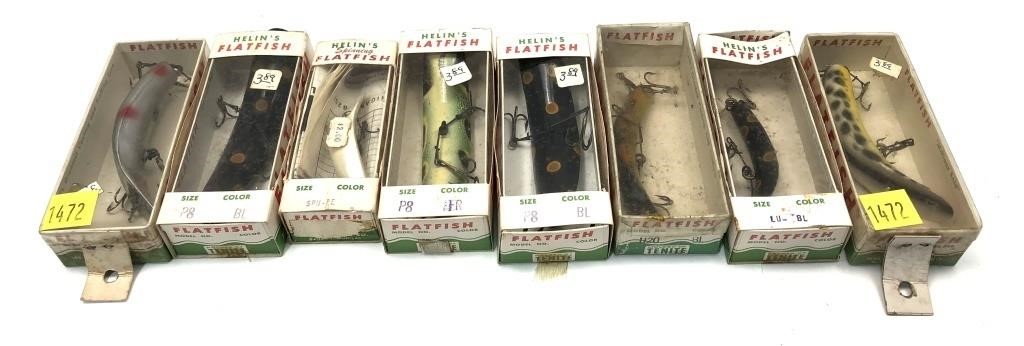 Lot, vintage Helin's flatfish lures in boxes, 8