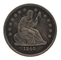 1840-O US SEATED NO DRAPERY 25C SILVER COIN VF DET