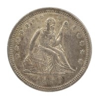 1850 US SEATED LIBERTY 25C SILVER COIN AU DETAILS