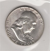 US Coins 1957 Franklin Half AU