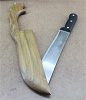 Wooden Hand Carved Large Knife Hanger w/ Knife