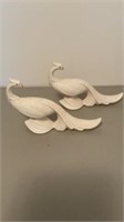 Pair Vintage Ceramic Flowing Peacock Figures