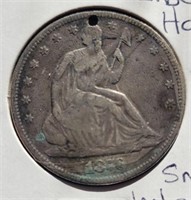 1876-CC Seated Liberty 1/2 Dollar, has hole