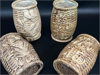4 Ceramic Asian Vases - Basket Woven Design
