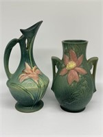 Roseville Zephyr Lily Ewer & Clematis Vase.