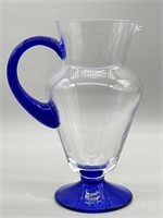 Clear Glass Pitcher w/ Cobalt Handle & Foot