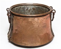 Large Copper Cauldron w Wrought Iron Fittings
