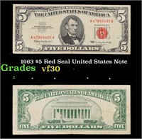 1963 $5 Red Seal United States Note Grades vf++