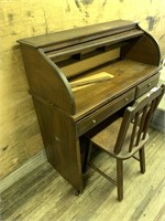 Very nice wooden small roll top desk with matching