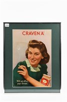 FRAMED CRAVEN "A" CIGARETTE CARDBOARD POSTER