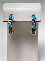 Sterling Turquoise J-Hoop Earrings 7 Grams