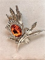 Beautiful Scottish Thistle w/ 3ct Amber Stone