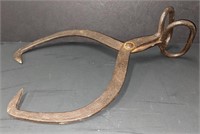 Antique Cast Iron Ice Tongs, 18" when fully