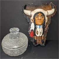 1' Native American Chief Chalkware Plaque &