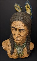 Signed Chalkware Native American Head, 19.5"