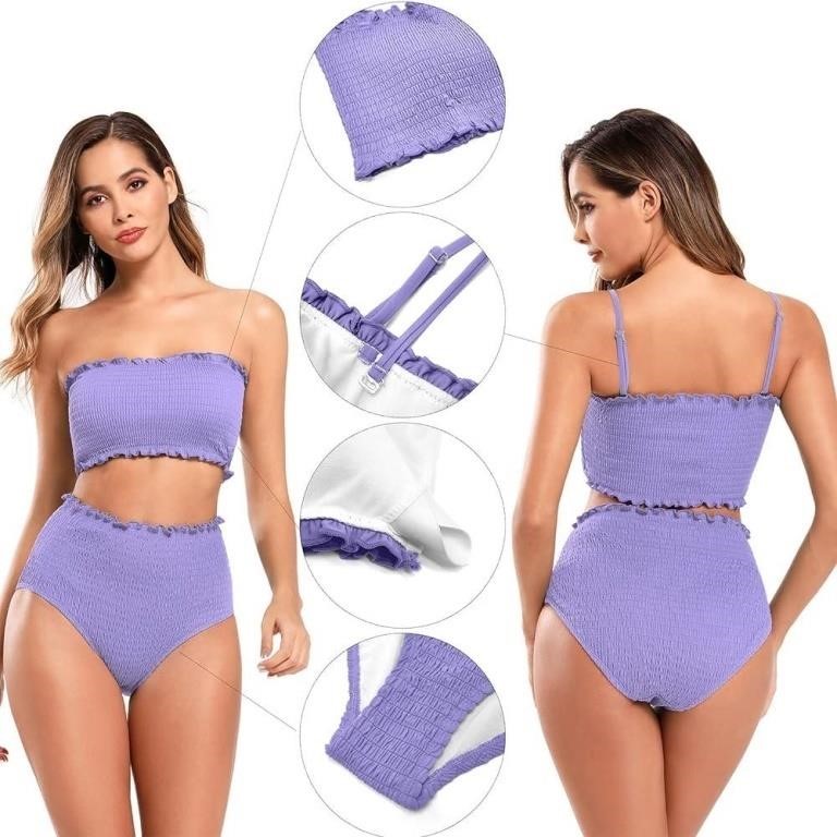 SHEKINI Women’s 2PCS Shirred Bandeau Bikini Set