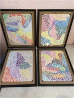 Four 12"x 15" Framed Marker Art