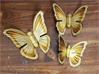 (3) Vintage Metal Hanging Golden Butterfly Home