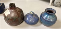 Three Signed Glazed Pottery Vases