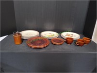 Stoneware Dinner Plates, Grease Jar & Coffee Cups