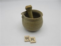 SIGNED POTTERY MORTAR AND PESTLE