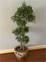 Faux tree in Asian style planter