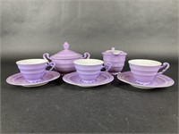 Set of Three Teacups with Plates Creamer & Sugar