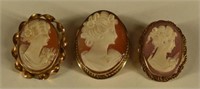 Three Vintage Gold Filled Cameo Brooch Pendant
