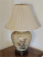 Vtg. Painted Glass Lamp w/ Bluebird in Tree and