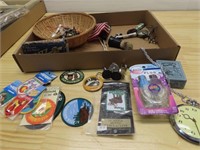 Patches, basket, pocket watch, misc.