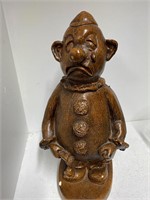 Vintage Wood Carved Sad Clown Statue k